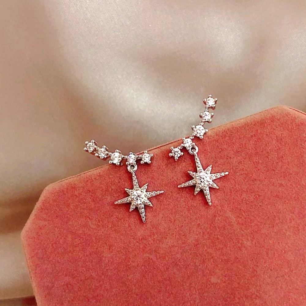 Silver Crystal Star Drop earrings